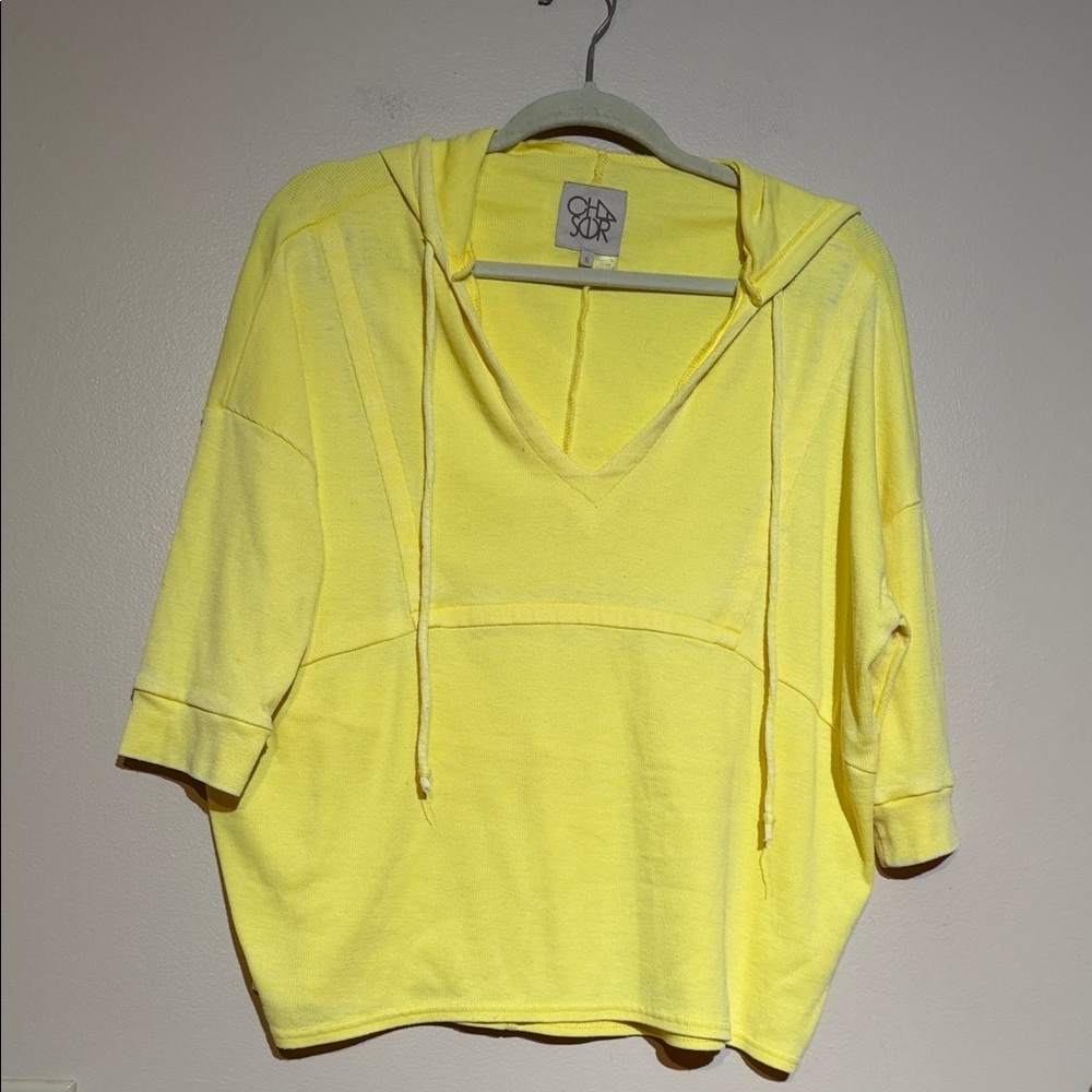 Chaser Bright Yellow V-Neck Hooded Pullover